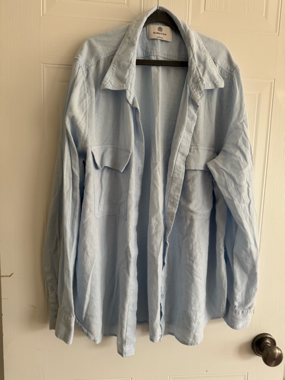 Light Blue Linen utility shirt - Picture 4 of 5